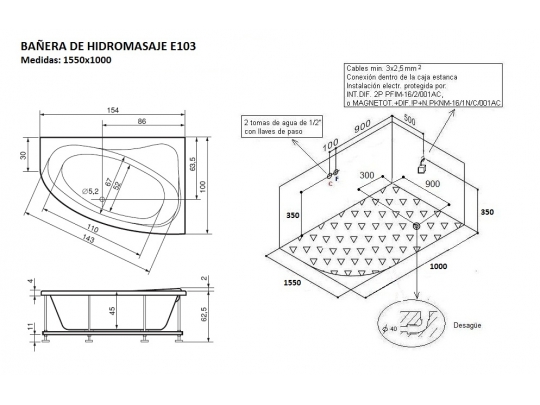 BAÑERA DE HIDROMASAJE E-103