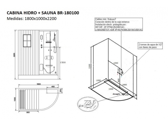 CABINA HIDRO + SAUNA BR-180100 1