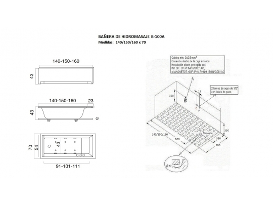 BAÑERA DE HIDROMASAJE B-100A 7