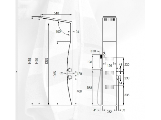 Baños > Hidromasajes > Columna Hidromasaje Big Ben PVC - Símil acero 6 Jets  120X18cm